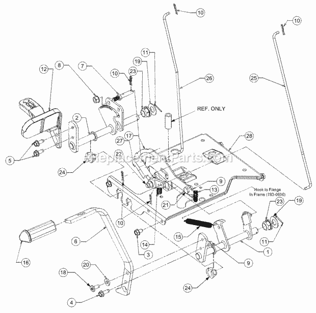 Pedal Assembly Diagram and Parts List for LT1022 13AB11CH710, 13AB11CH712 Cub Cadet Lawn Tractor
